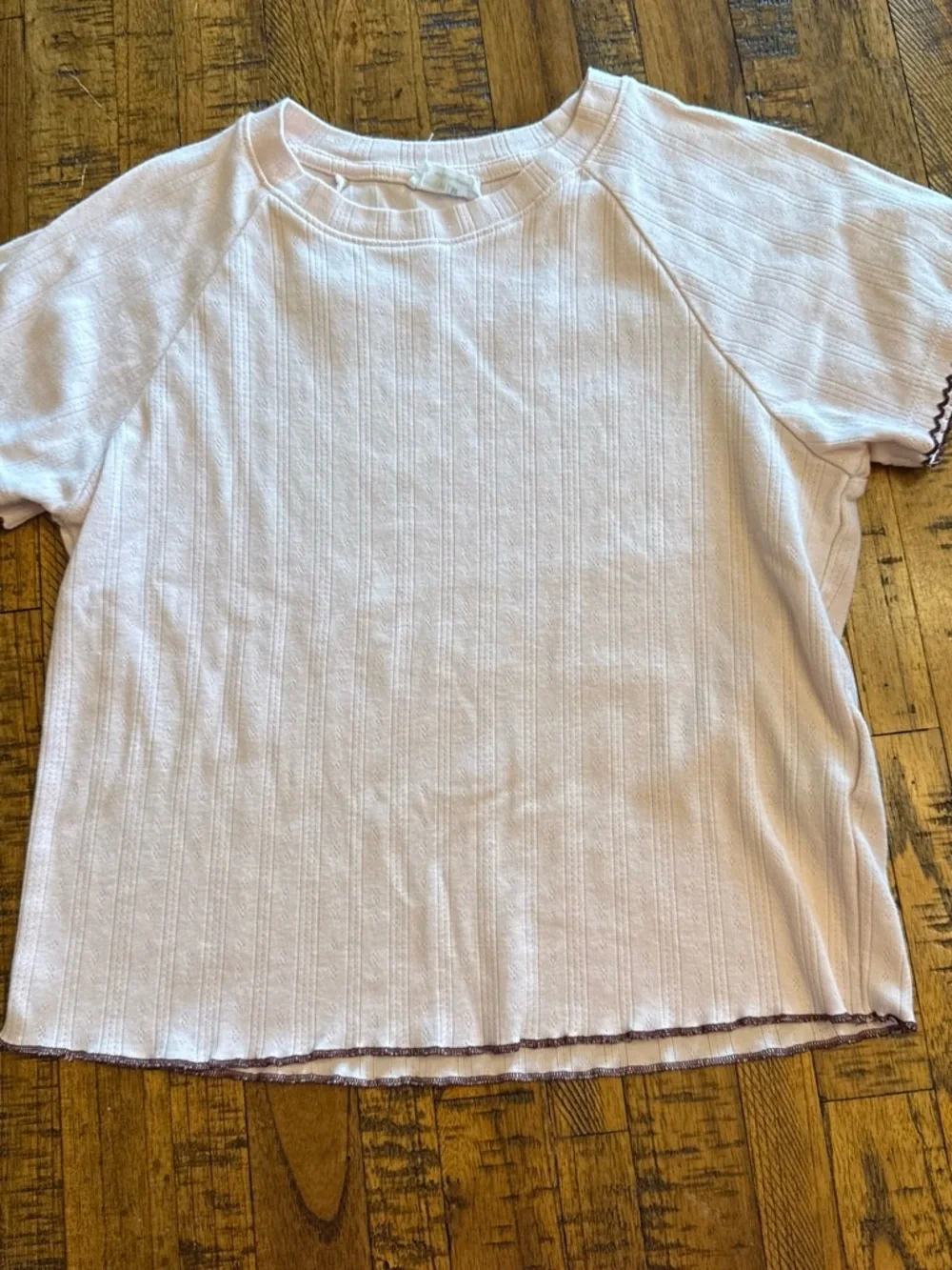 Cotton On Kids White Ribbed Short Sleeve Top with Brown Contrast Hem